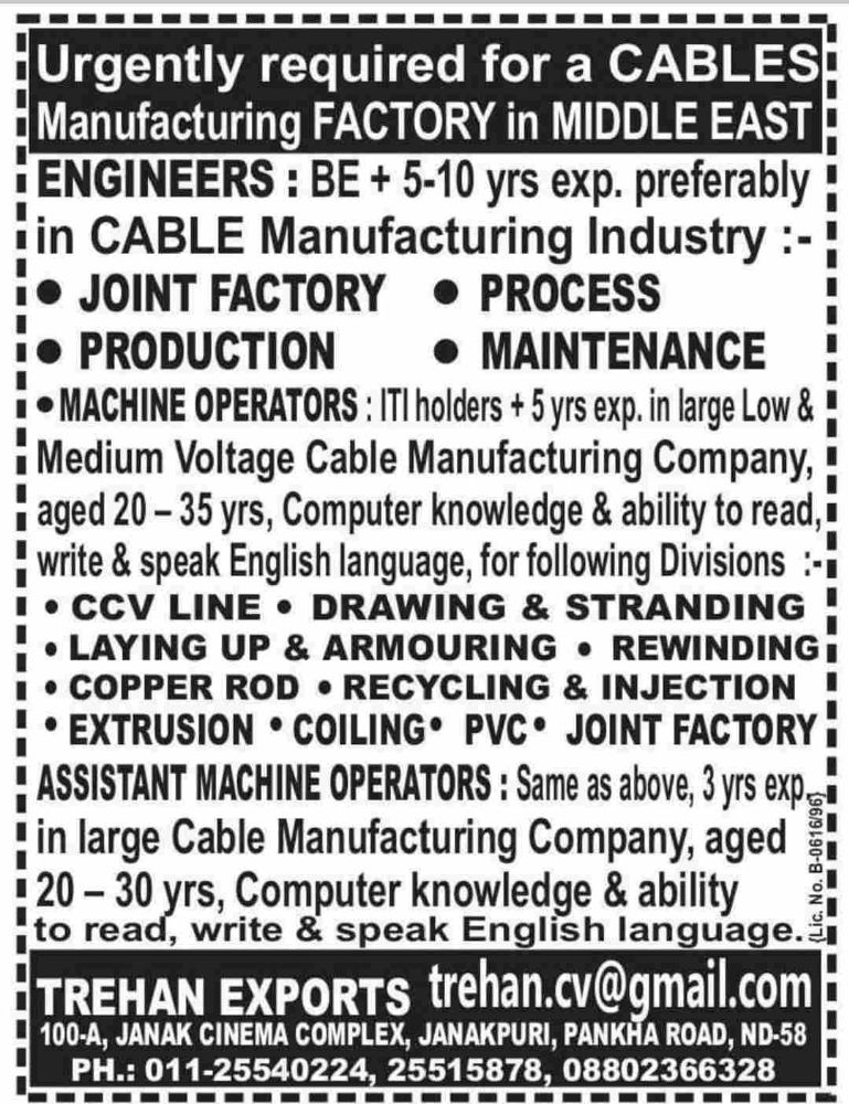 Gulf Job Vacancy in middle East.