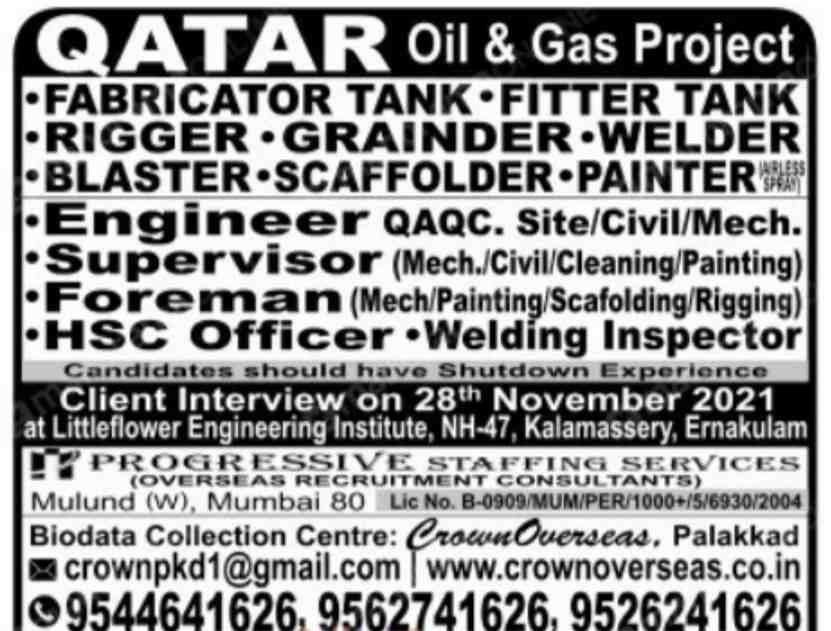Requirement for Oil and gas construction company in Qatar