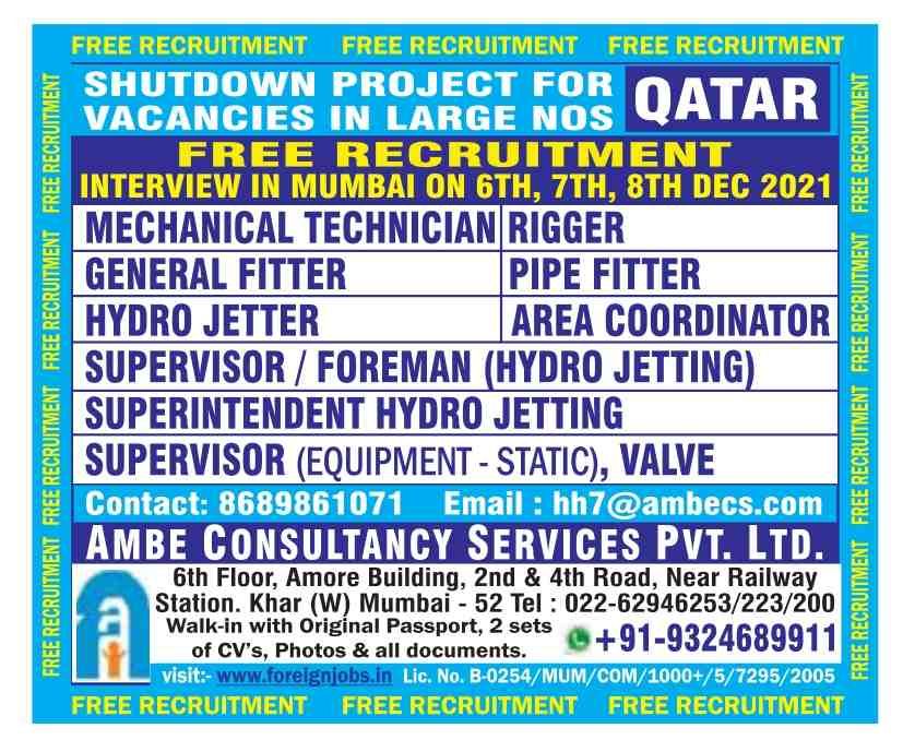 Free Requirement shutdown project in Qatar.