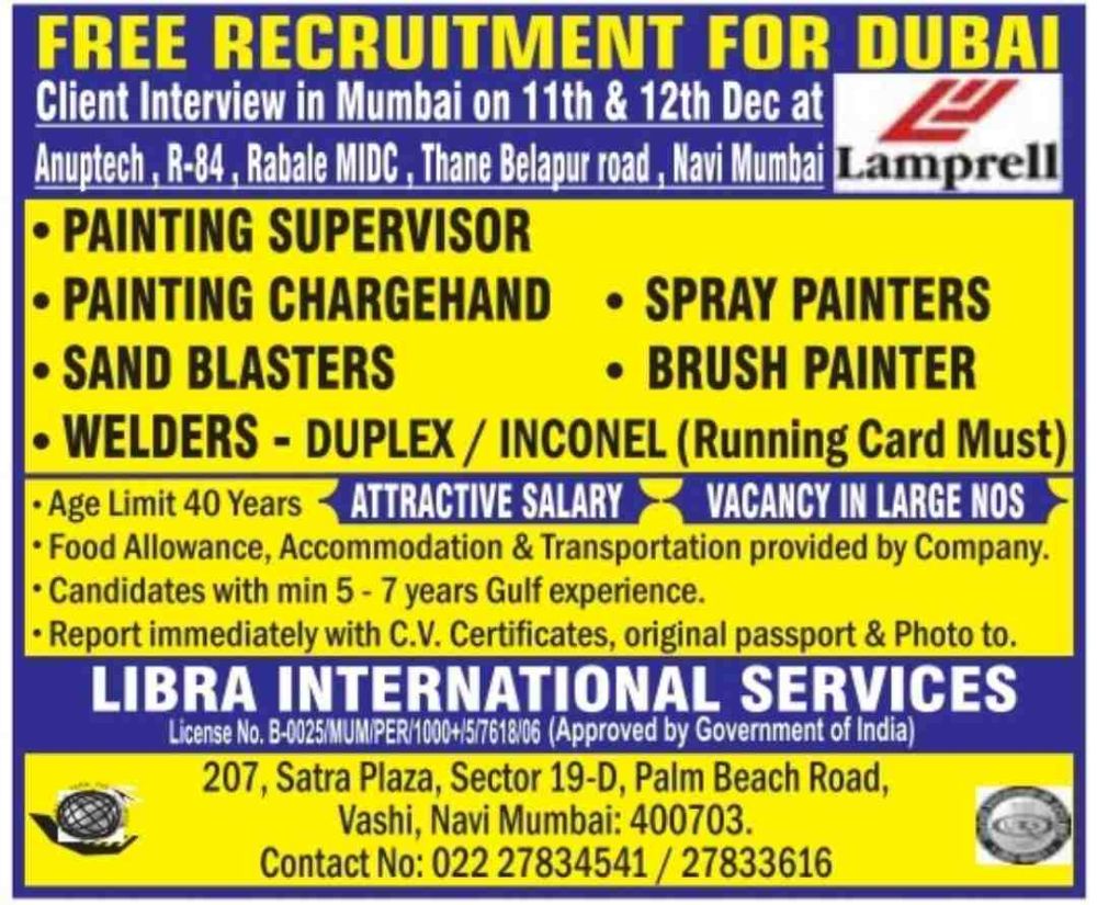 free Requirement for Dubai Job Vacancy.