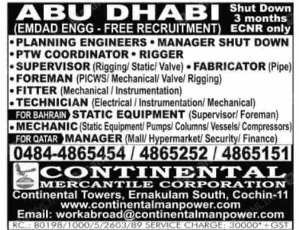 Job vacancy for Abu Dhabi.