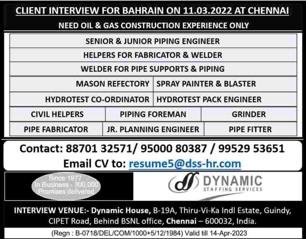 Required construction company in Bahrain.