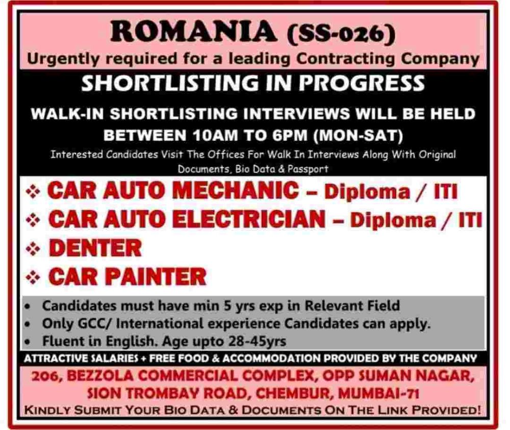 Job vacancy for Romania.