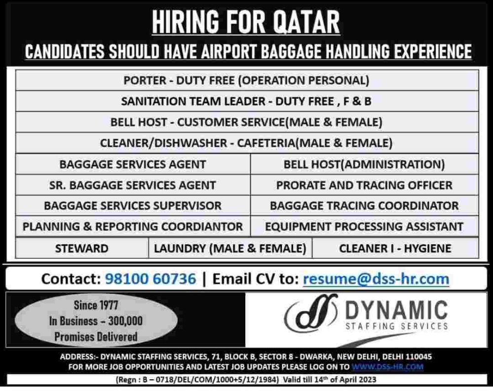 hiring manpower for Qatar.
