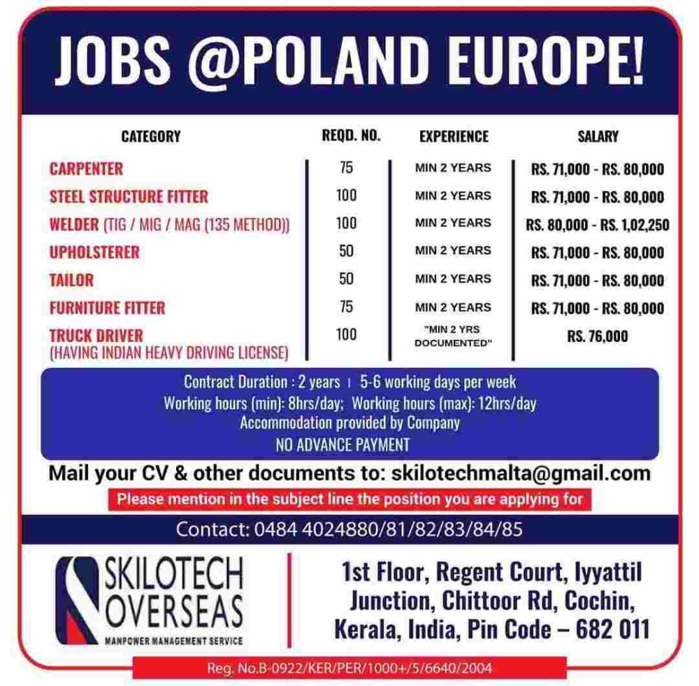 Requirement job in Poland Europe.