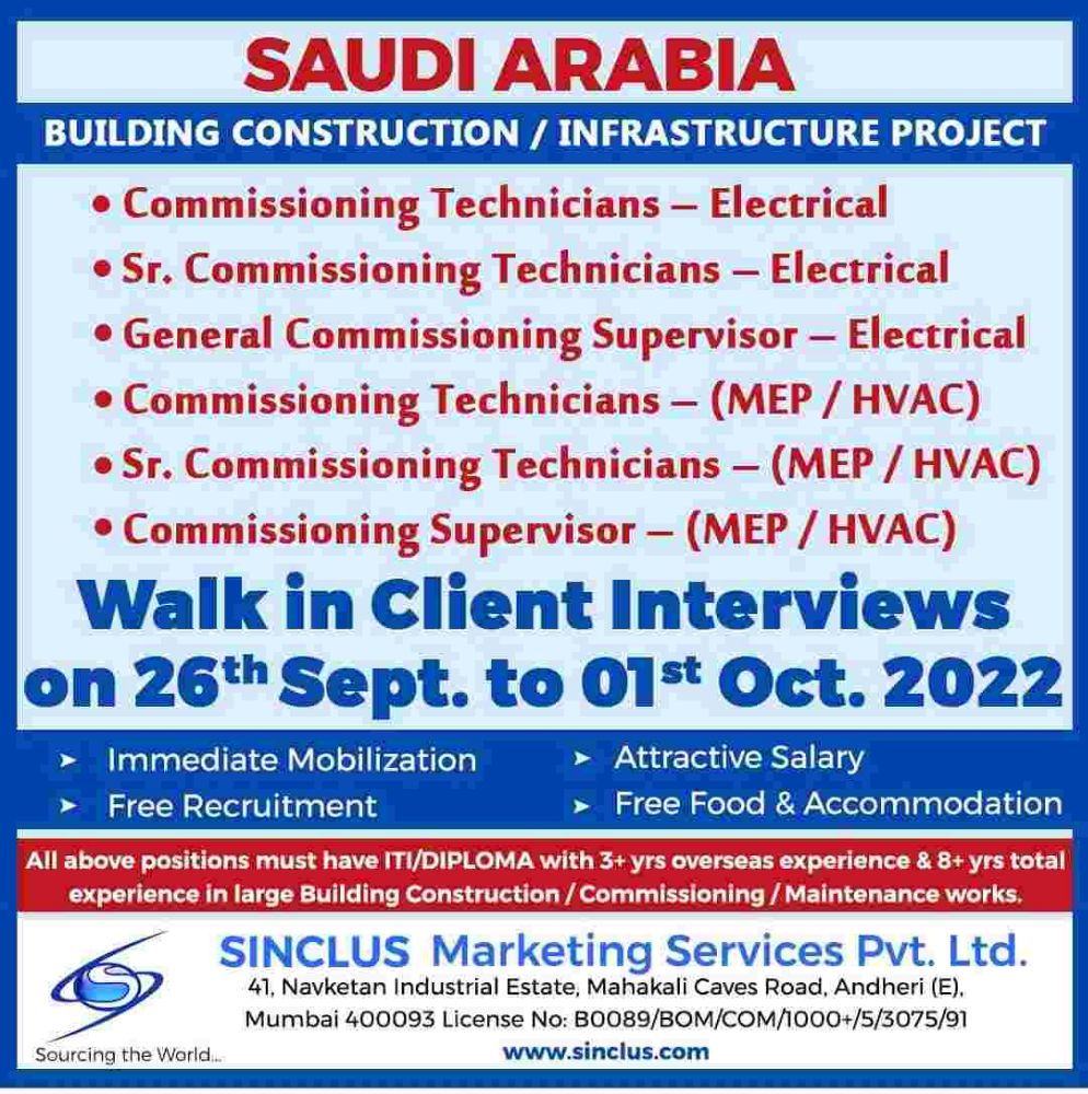 Construction jobs vacancy in Saudi Arab.